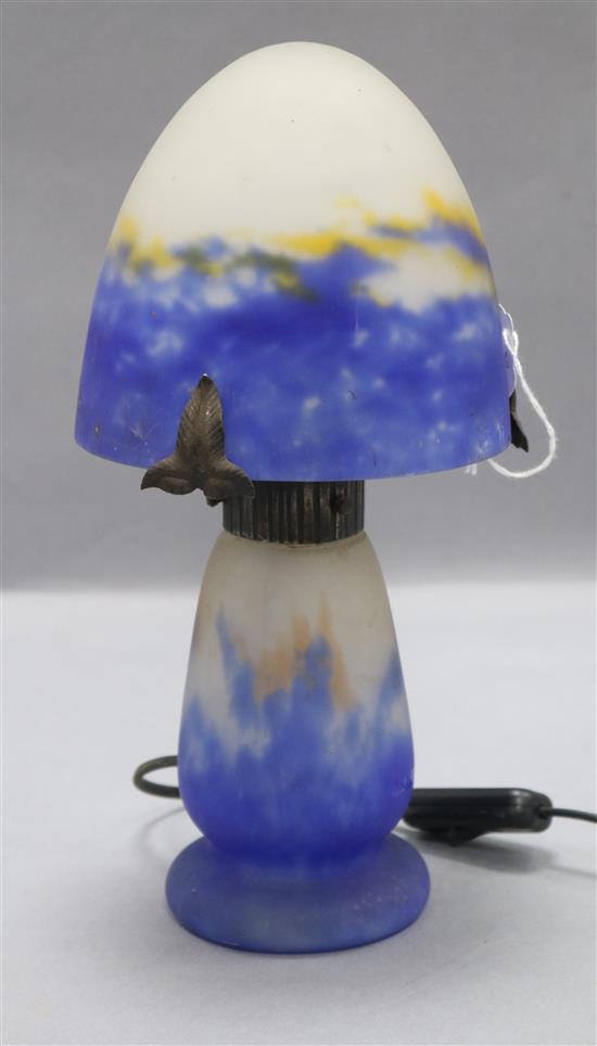 A cameo glass mushroom lamp, signed on base, G.V. Croismare and shade signed Muller Freres height 30cm